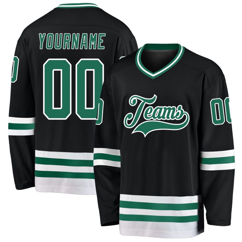 Custom Name Number Personalized Hockey Jersey Black Kelly Green White Personalized Black Kelly Green-White Hockey Jersey
