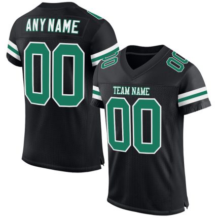 Custom Personalized Football Jersey - Black Kelly Green-White Mesh with Team Name and Number Personalized Black Kelly Green-White