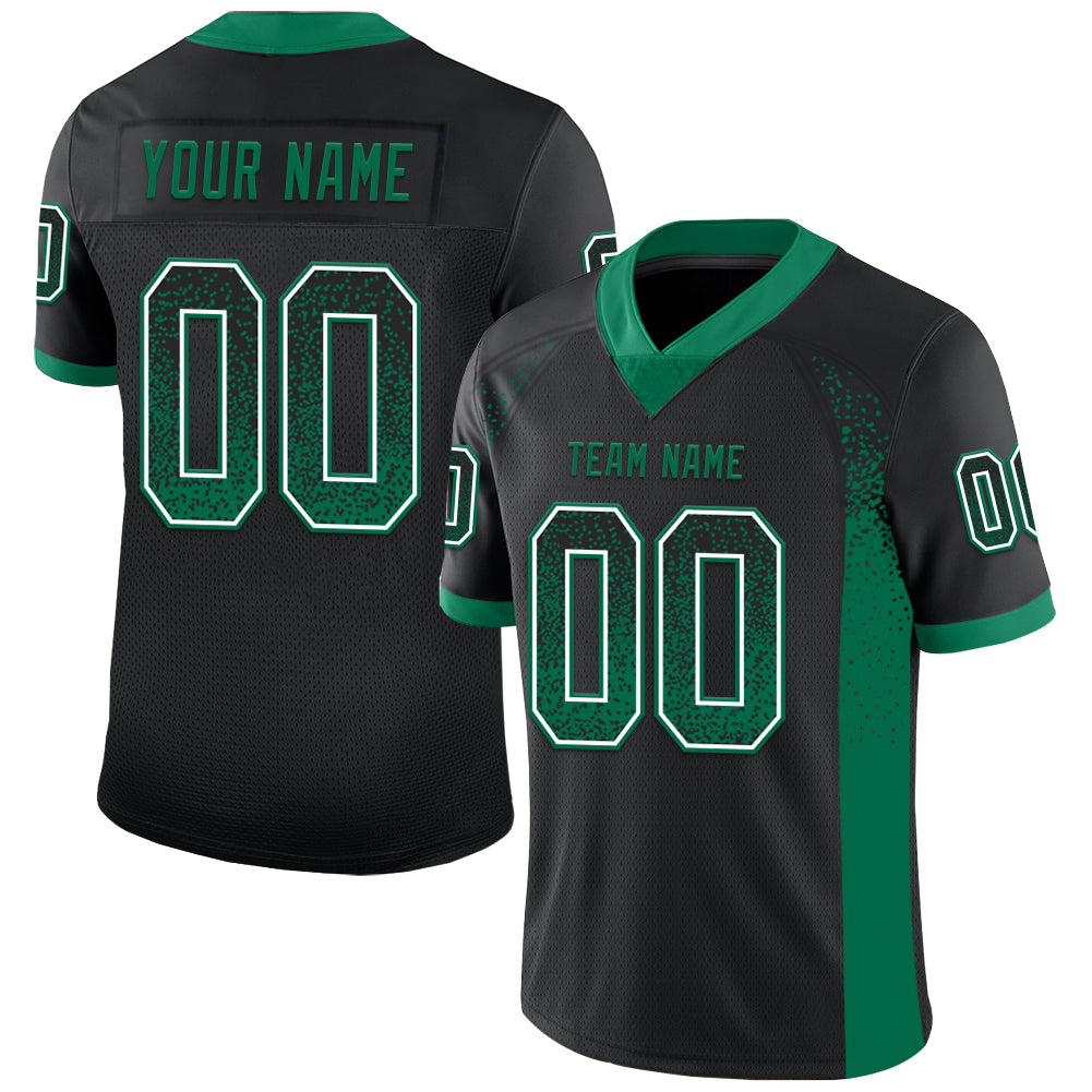 Personalized Black Kelly Green White Mesh Drift Football Jersey for Women Personalized Black Kelly Green-White Mesh Drift