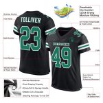 Personalized Black Football Jersey with Green and White Mesh Design Personalized Black Kelly Green-White Mesh Football Jersey