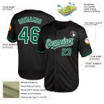 Personalized Black Green White Throwback Baseball Jersey Mesh Design Personalized Black Kelly Green-White Mesh Throwback