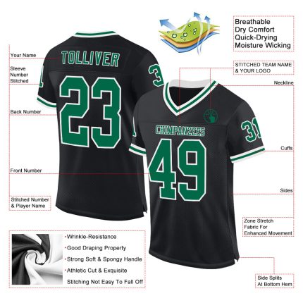 Personalized Throwback Football Jersey - Black Kelly Green White Mesh Personalized Black Kelly Green-White Mesh Throwback
