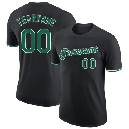 Personalized Performance T-Shirt in Black with Kelly Green & White - Custom Athletic Tee Personalized Black Kelly Green-White