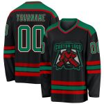 Custom Hockey Jersey with Personalized Name and Number, Black Kelly Green White-Red Personalized Black Kelly Green White-Red