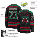 Custom Hockey Jersey with Personalized Name and Number, Black Kelly Green White-Red Personalized Black Kelly Green White-Red