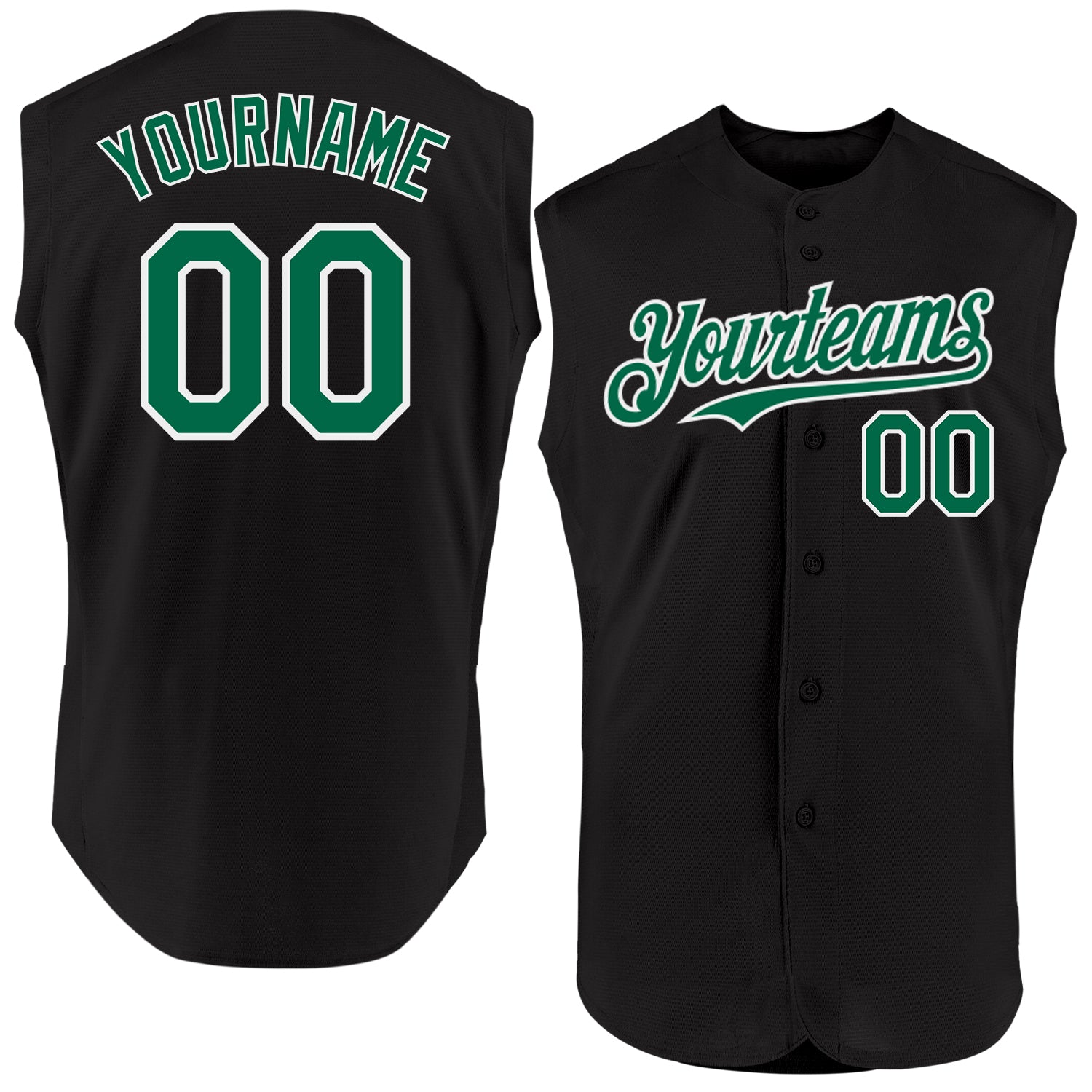 Personalized Black Green White Baseball Jersey Sleeveless for Men and Women Personalized Black Kelly Green-White Sleeveless