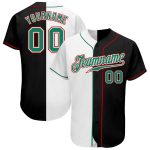 Personalized Black Green White Split Fashion Baseball Jersey for Men and Women Personalized Black Kelly Green-White Split
