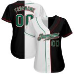 Personalized Black Green White Split Fashion Baseball Jersey for Men and Women Personalized Black Kelly Green-White Split
