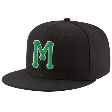 Custom Adjustable Snapback Hat with Personalized Name and Number - Black Kelly Green White Stitched Design Personalized Black