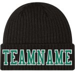 Personalized Cuffed Knit Hat in Black Kelly Green White Stitched Design - Custom Winter Beanie Personalized Black Kelly Green-White