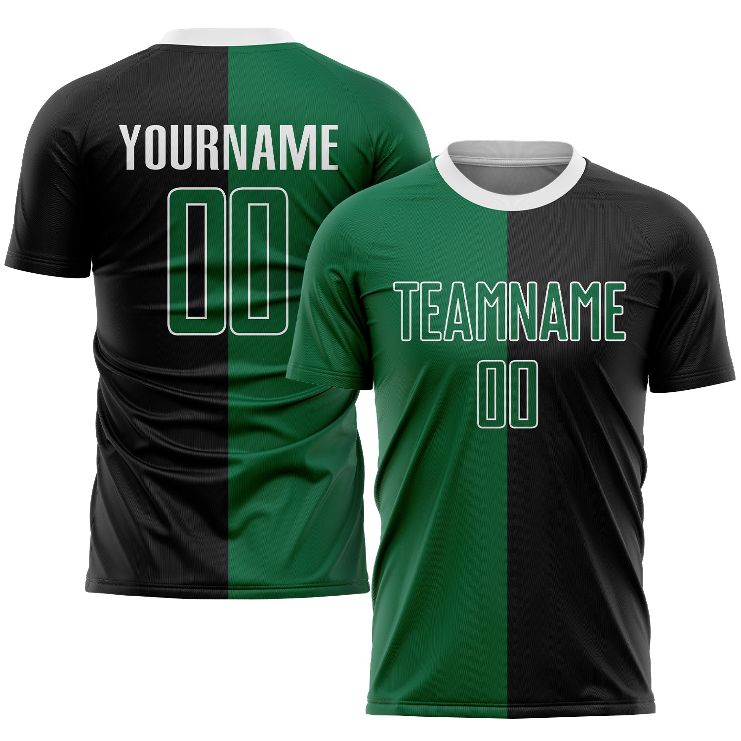 Personalized Green and White Sublimation Split Soccer Jersey - Black Fashion Uniform Personalized Black Kelly Green-White
