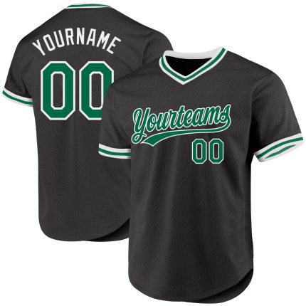 Personalized Black Green White Throwback Baseball Jersey - Custom Athletic Apparel Personalized Black Kelly Green-White Throwback