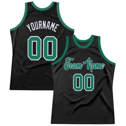 Personalized Black Throwback Basketball Jersey in Kelly Green and White Personalized Black Kelly Green-White Throwback Basketball