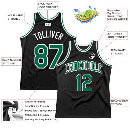 Personalized Black Green White Throwback Basketball Jersey for Men and Women Personalized Black Kelly Green-White Throwback