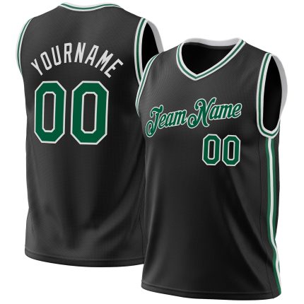 Personalized Black Green White Throwback Basketball Jersey for Men - Size 3 Personalized Black Kelly Green-White Throwback