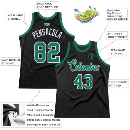 Personalized Black Throwback Basketball Jersey in Kelly Green and White Personalized Black Kelly Green-White Throwback Basketball