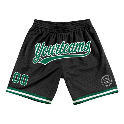 Personalized Black Kelly Green White Throwback Basketball Shorts for Men 2 Personalized Black Kelly Green-White Throwback