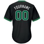 Personalized Black Baseball Jersey Shirt with Kelly Green and White Throwback Rib-Knit Design Personalized Black Kelly Green-White