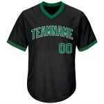 Personalized Black Baseball Jersey Shirt with Kelly Green and White Throwback Rib-Knit Design Personalized Black Kelly Green-White
