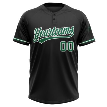 Personalized Unisex Softball Jersey Black Green White Two-Button Design Personalized Black Kelly Green-White Two-Button Unisex