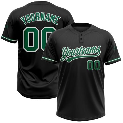 Personalized Unisex Softball Jersey Black Green White Two-Button Design Personalized Black Kelly Green-White Two-Button Unisex