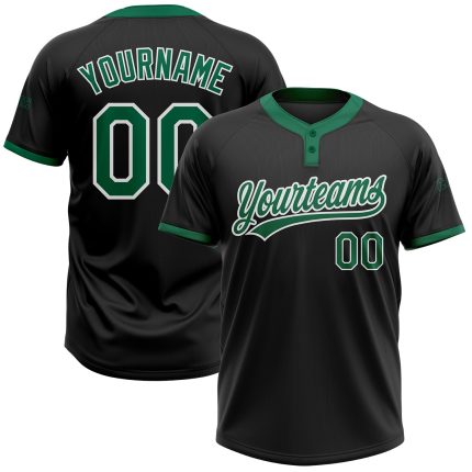 Custom Name Number Personalized Black Kelly Green White Two-Button Unisex Softball Jersey Personalized Black Kelly Green-White