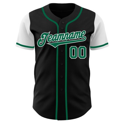 Personalized Black Kelly Green White Baseball Jersey - Custom Two Tone Design Personalized Black Kelly Green-White Two Tone
