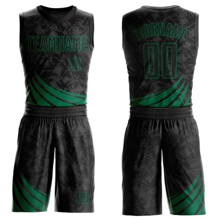 Custom Black and Kelly Green Basketball Jersey - Round Neck Sublimation Suit Personalized Black Kelly Green Wind Shapes Round