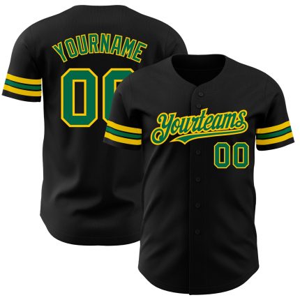 Custom Name and Number Personalized Baseball Jersey - Black Kelly Green-Yellow Authentic Jersey Personalized Black Kelly