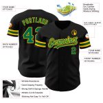 Personalized Black Baseball Jersey with Kelly Green and Yellow Trim Personalized Black Kelly Green-Yellow Baseball Jersey