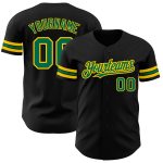Personalized Black Baseball Jersey with Kelly Green and Yellow Trim Personalized Black Kelly Green-Yellow Baseball Jersey