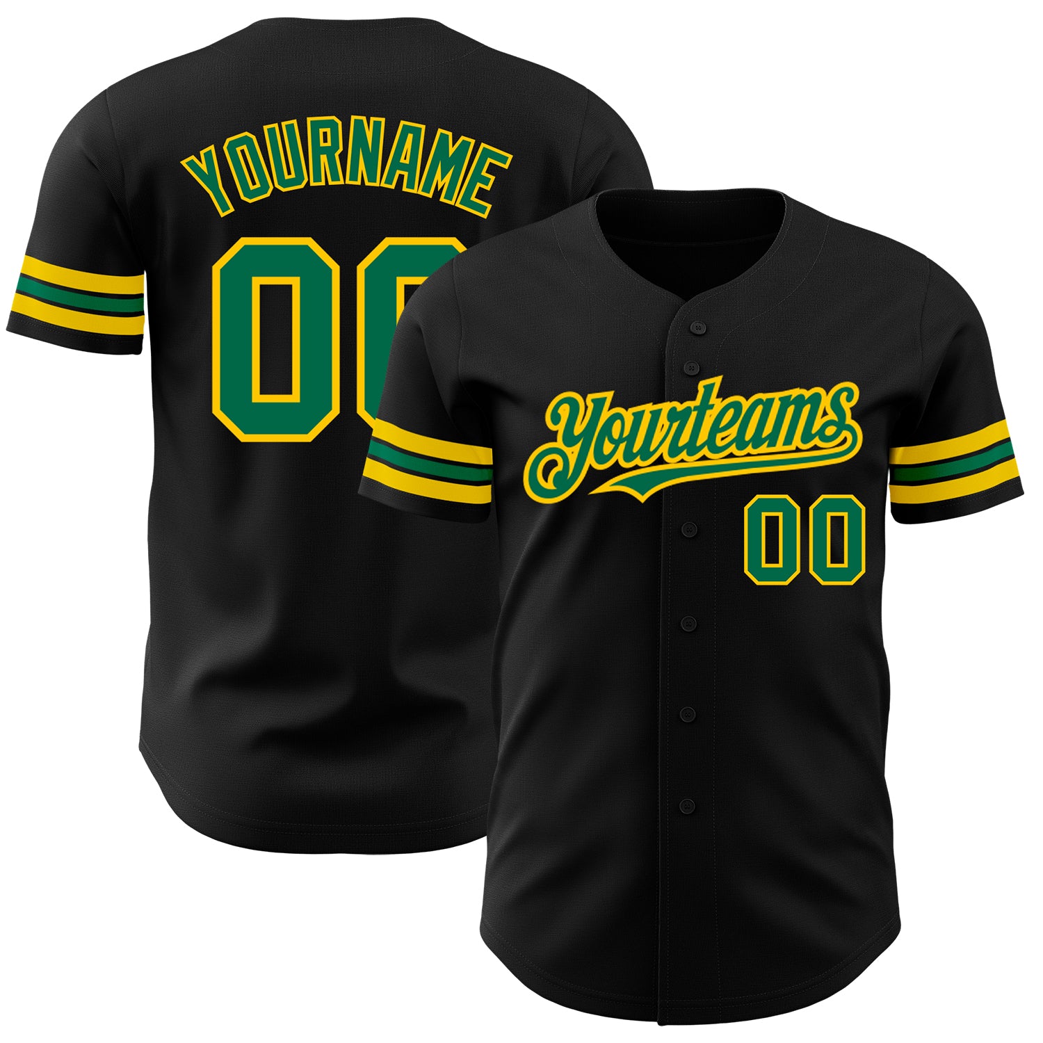 Personalized Black Baseball Jersey with Kelly Green and Yellow Trim Personalized Black Kelly Green-Yellow Baseball Jersey