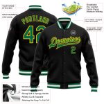 Personalized Kelly Green Yellow Bomber Varsity Letterman Jacket Black Full-Snap Personalized Black Kelly Green-Yellow Bomber