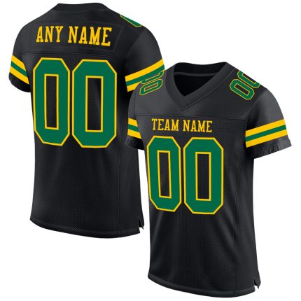 Custom Personalized Football Jersey - Black Kelly Green Yellow Mesh with Name & Number Personalized Black Kelly Green-Yellow