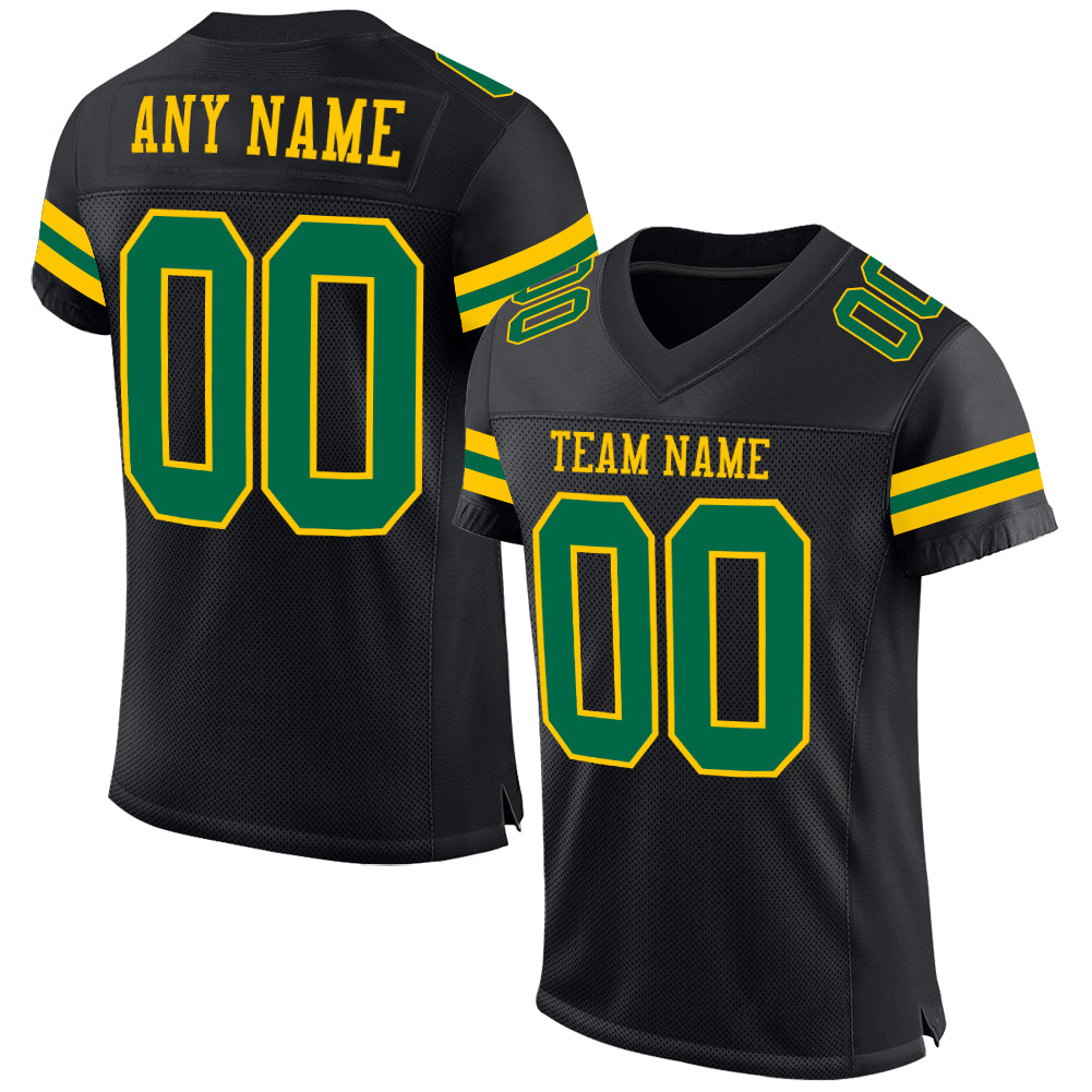 Custom Personalized Football Jersey - Black Kelly Green Yellow Mesh with Name & Number Personalized Black Kelly Green-Yellow