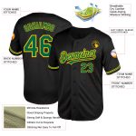 Custom Name and Number Personalized Baseball Jersey in Black Kelly Green and Yellow Mesh - Authentic Throwback Design Personalized