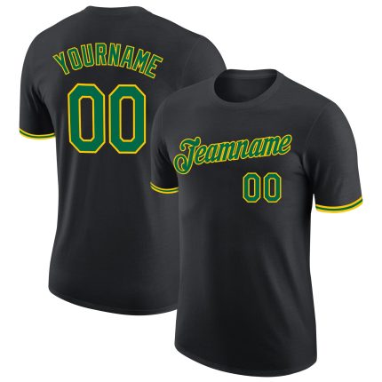Personalized Black Performance T-Shirt with Kelly Green and Yellow - Custom Tee Personalized Black Kelly Green-Yellow Performance