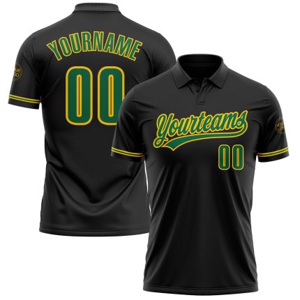 Personalized Performance Golf Polo Shirt - Black with Kelly Green and Yellow Personalized Black Kelly Green-Yellow Performance