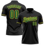 Custom Team Name Number Black Kelly Green Yellow Golf Polo Shirt - Personalized Performance Vapor Apparel Personalized Black
