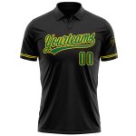 Personalized Performance Golf Polo Shirt - Black with Kelly Green and Yellow Personalized Black Kelly Green-Yellow Performance