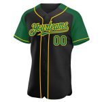 Personalized Black Kelly Green Yellow Raglan Baseball Jersey for Men and Women Personalized Black Kelly Green-Yellow Raglan