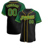 Personalized Black Kelly Green Yellow Raglan Baseball Jersey for Men and Women Personalized Black Kelly Green-Yellow Raglan