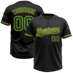 Personalized Unisex Softball Jersey in Black Kelly Green-Yellow, Two-Button Design Personalized Black Kelly Green-Yellow