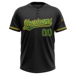 Custom Name and Number Unisex Softball Jersey - Personalized Black Kelly Green-Yellow Two-Button Design Personalized Black