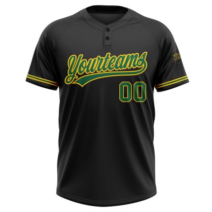 Custom Name and Number Unisex Softball Jersey - Personalized Black Kelly Green-Yellow Two-Button Design Personalized Black