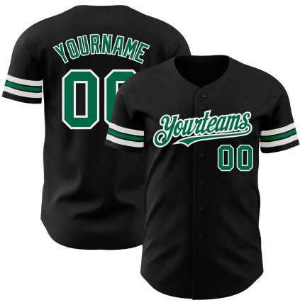 Custom Personalized Black Kelly Green White Baseball Jersey with Team Name and Number Personalized Black Kelly GreenWhite