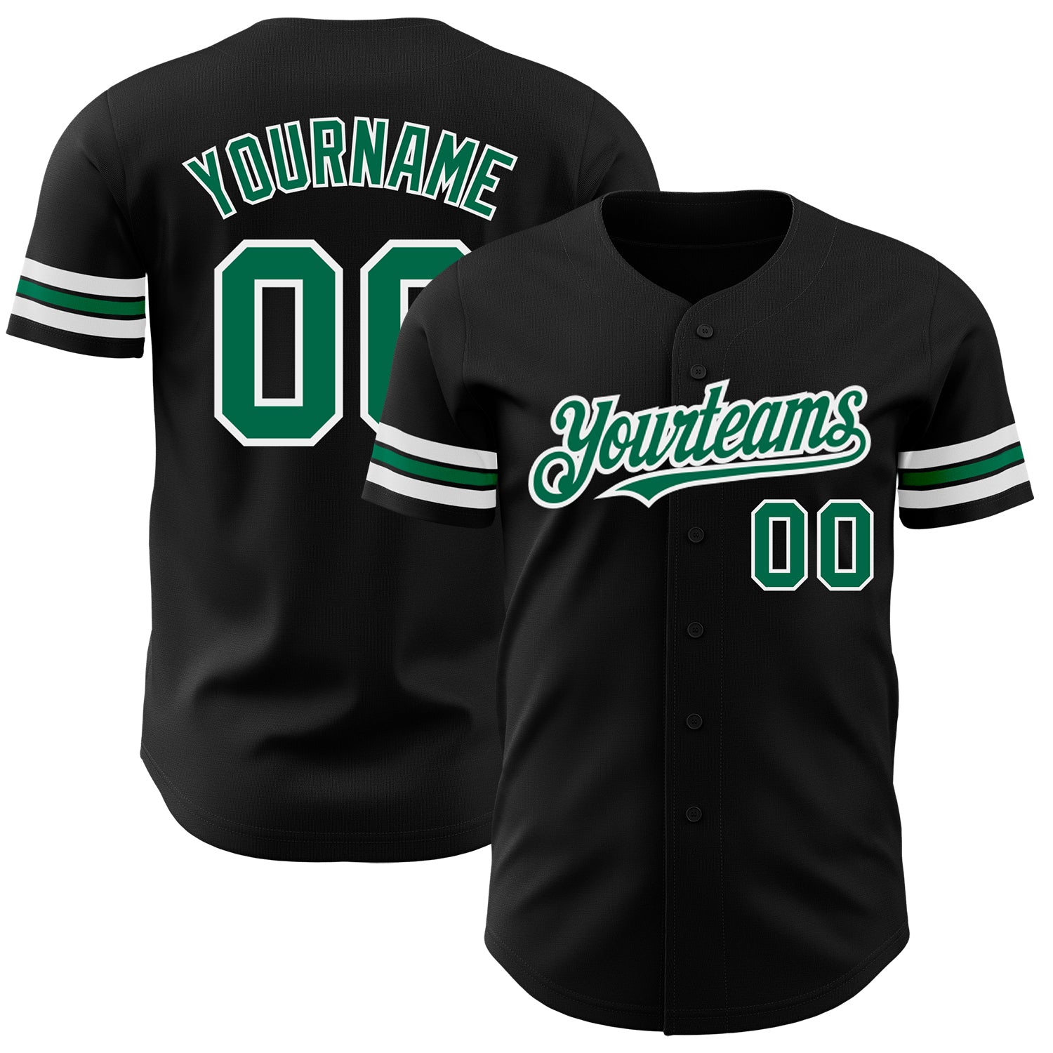 Custom Personalized Black Kelly Green White Baseball Jersey with Team Name and Number Personalized Black Kelly GreenWhite