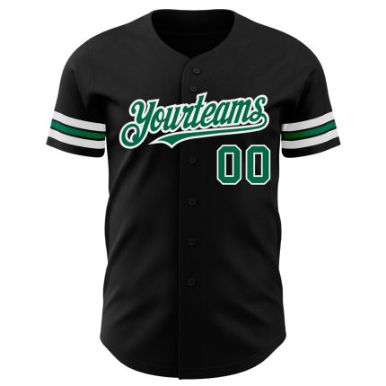 Custom Personalized Black Kelly Green White Baseball Jersey with Team Name and Number Personalized Black Kelly GreenWhite