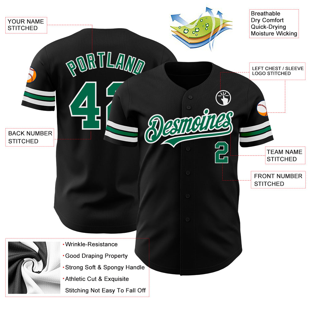 Personalized Black and Kelly Green Baseball Jersey for Men and Women Personalized Black Kelly GreenWhite Baseball Jersey - Image 3