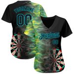 3D Fiery Black Lakes Blue Personalized Dart Board Baseball Jersey Personalized Black Lakes Blue 3D Fiery Dart Board Baseball
